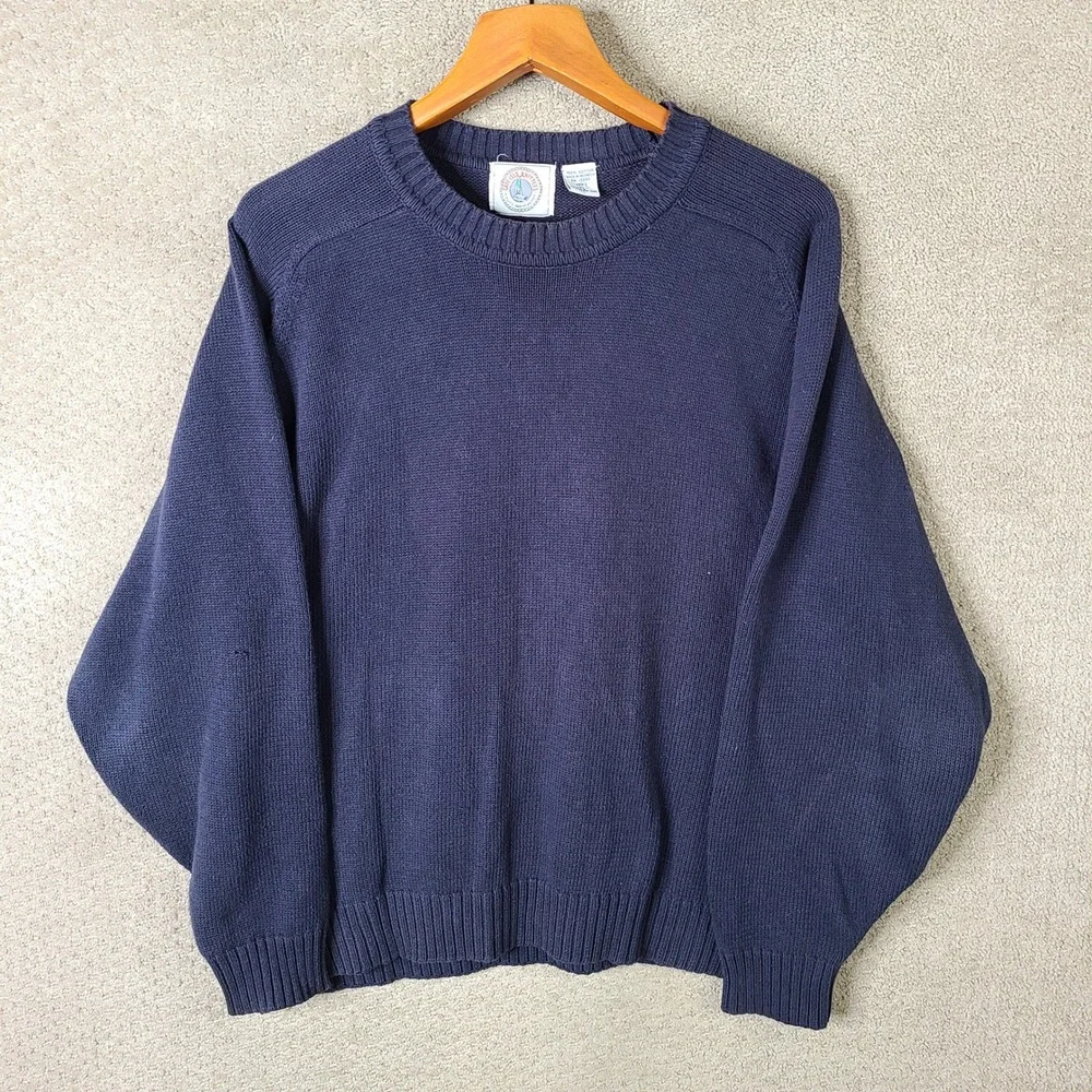 Vintage Cape Isle Knitters Sweater Men XL Navy Blue Crew Neck Cotton Casual Soft